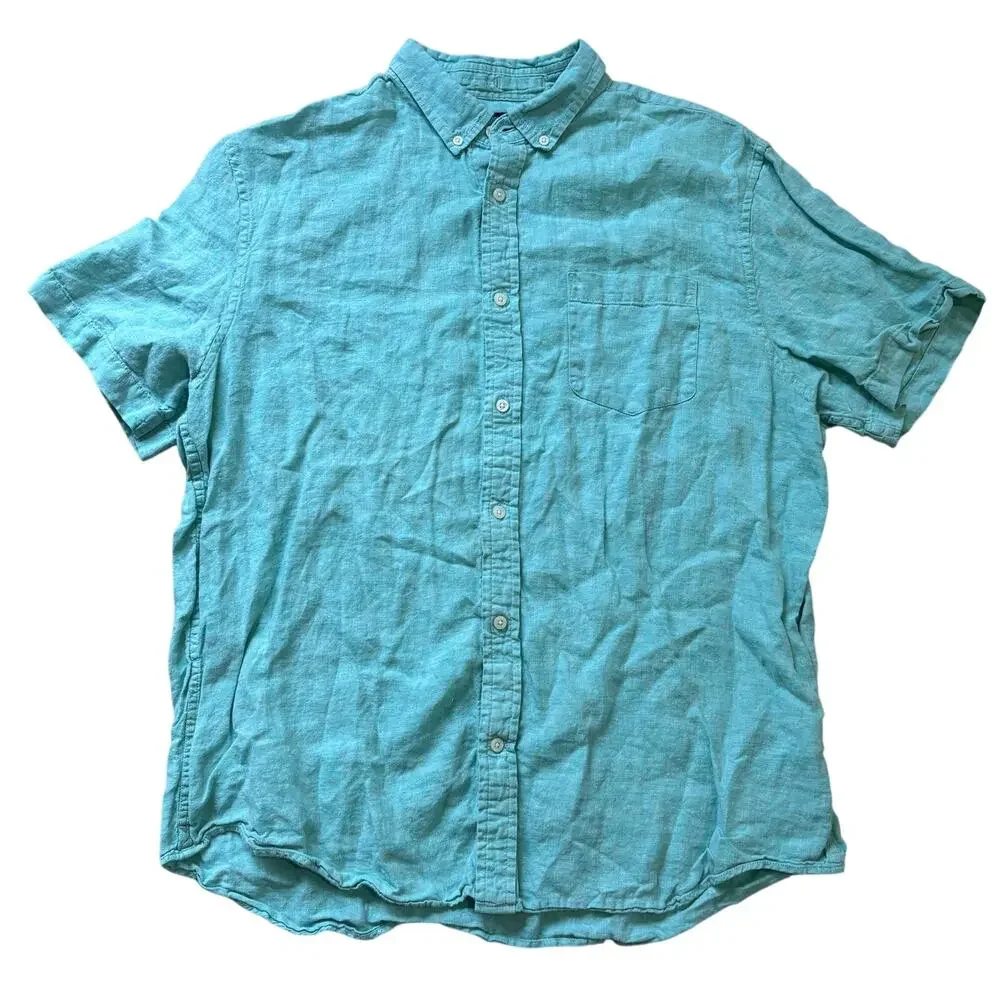 Banana Republic Men’s Light Blue 100% Linen Casual Dress Short Sleeve XL Resort